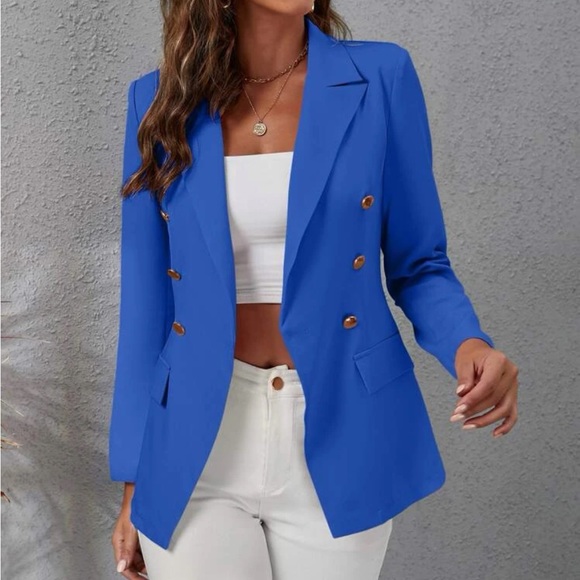 Lapel Collar Double Breasted Gold Button Blazer - Picture 1 of 13